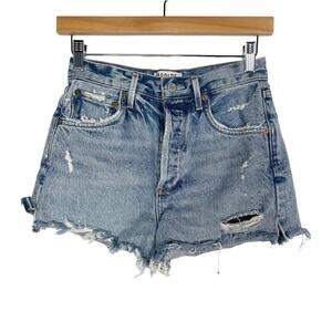 AGOLDE Size 24 Jaden Short Surreal Medium Wash Distressed Button Fly Fray Hem
